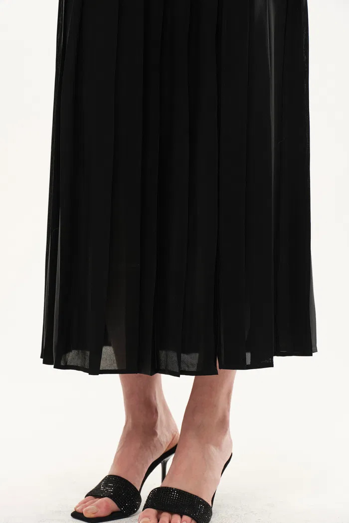 Citadel Leather Tabs Side-Slit Pleated Skirt in Acetate | Fabrique