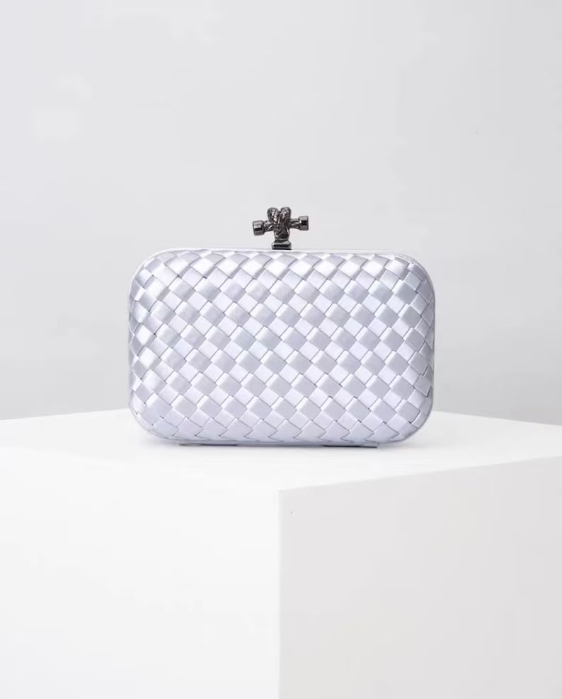 Woven Mini Intrecciato Faille Silk Minaudiere Evening Handbag - Etsy | Etsy (US)