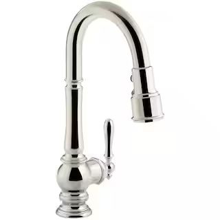 Artifacts Single-Handle Pull-Down Sprayer Kitchen Faucet in Vibrant Polished Nickel | The Home Depot
