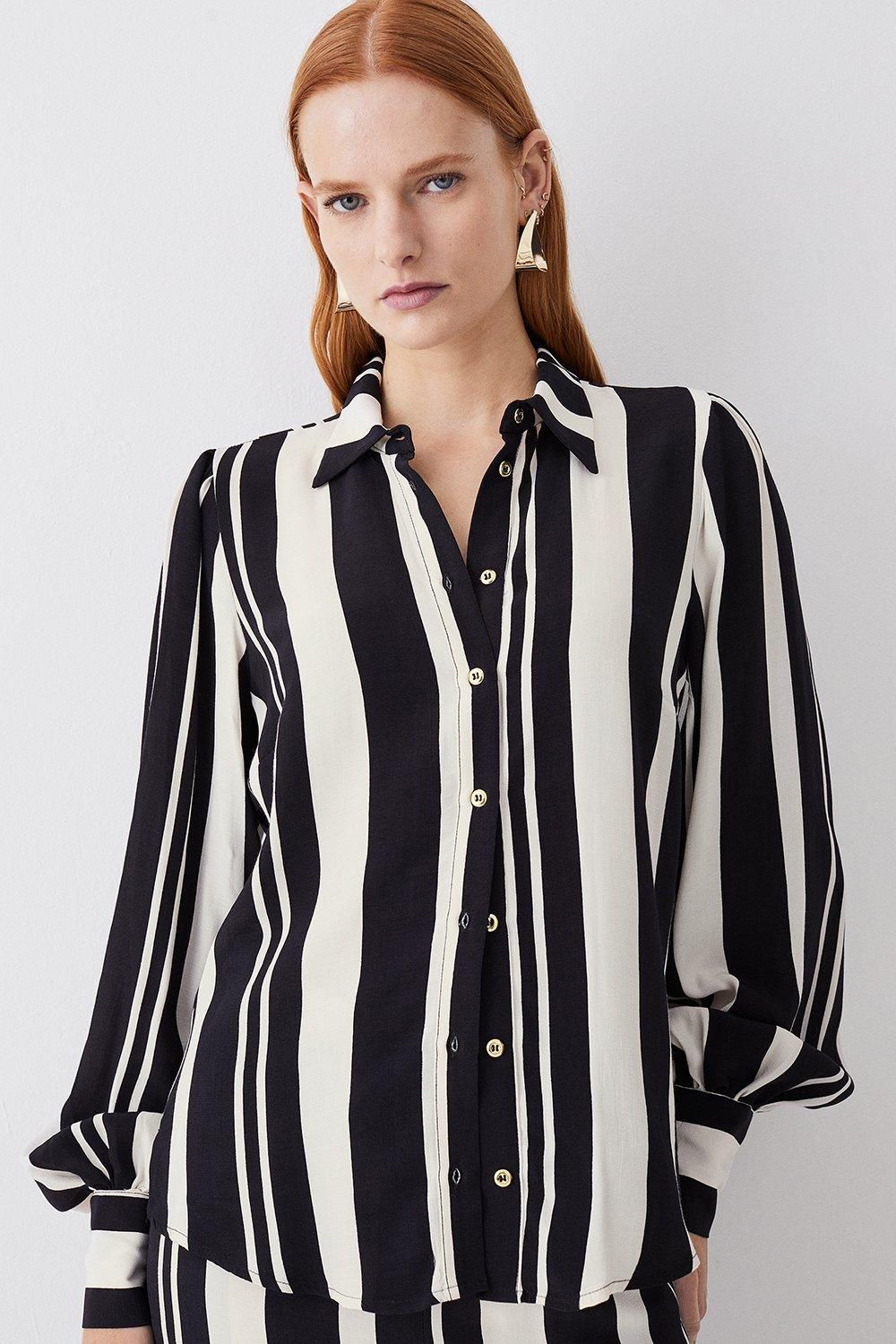 Mixed Stripe Woven Shirt | Karen Millen UK + IE + DE + NL