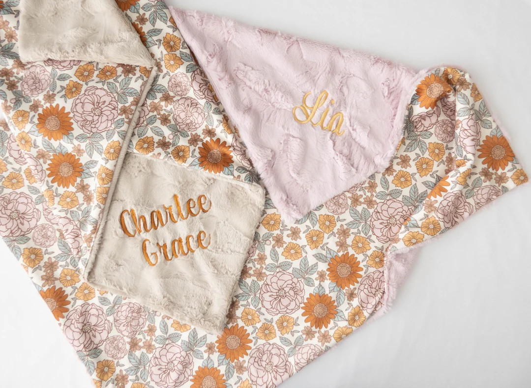 Golden Girl Floral Personalized Baby Blanket, Minky Baby Blanket, Baby Blanket With Name, Monogra... | Etsy (US)