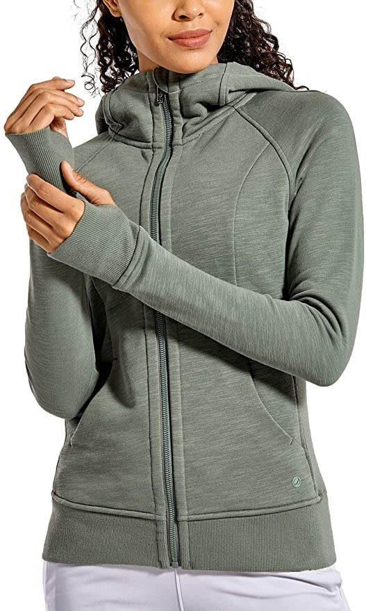 CRZ YOGA Women's Cotton Hoodies Sport Workout Full Zip Hooded Jackets Sweatshirt | Amazon (US)