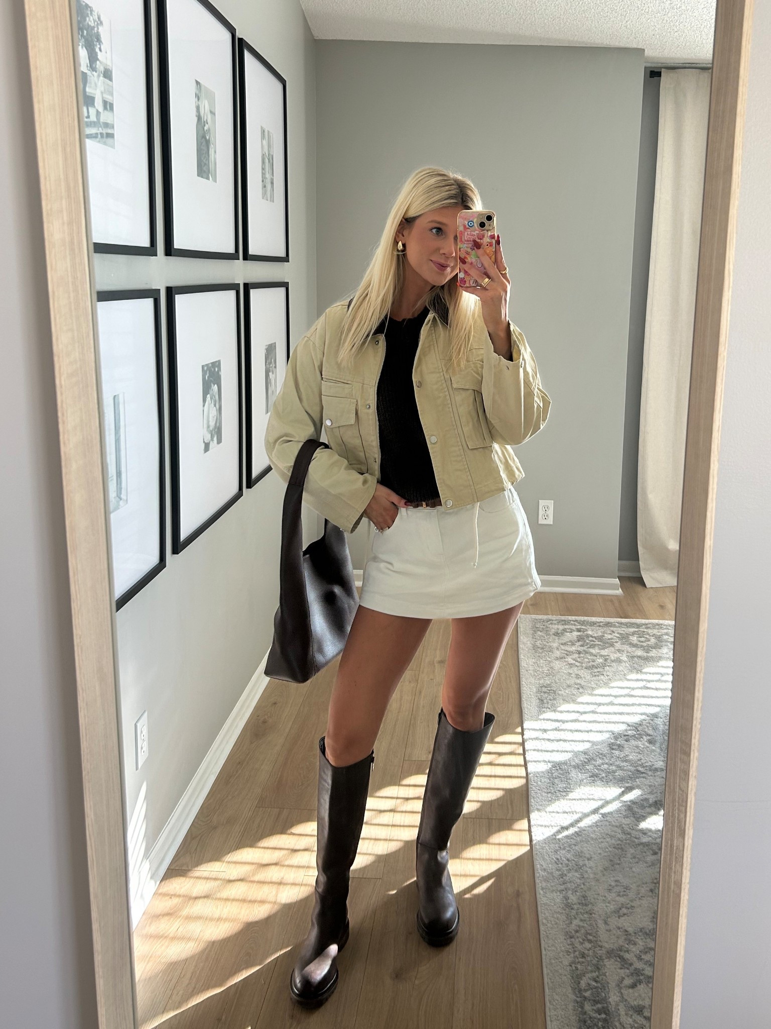 Adore this look for warmer fall days ☀️ wearing small in jacket, sweater and skort. Linking similar riding boots. 

#LTKootd #LTKSeasonal #LTKFindsUnder50