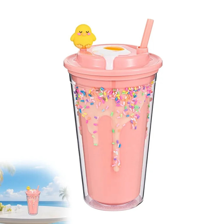 Ice Cream-Shaped Cups with Straws, Ice Drinking Cup for Iced Coffee Fruit Fuices,Double-Walled Pl... | Walmart (US)