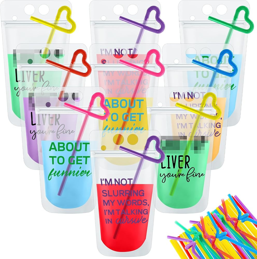 Patelai 24 Sets Drink Pouches with Straws Drink Pouches for Adults Alcohol Reusable Smoothie Juic... | Amazon (US)