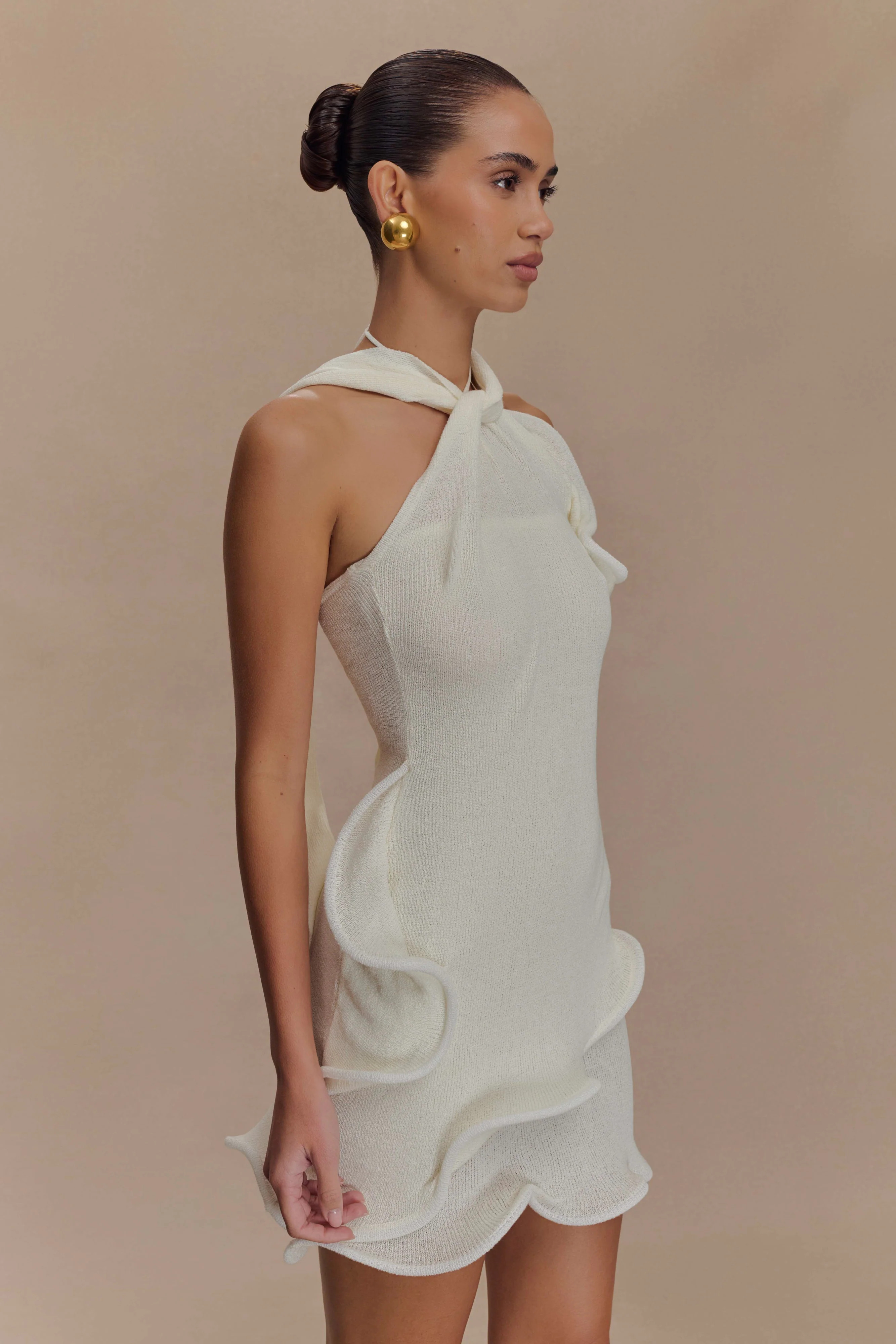 Caprice Halter Knit Mini Dress - White | Meshki (APAC)