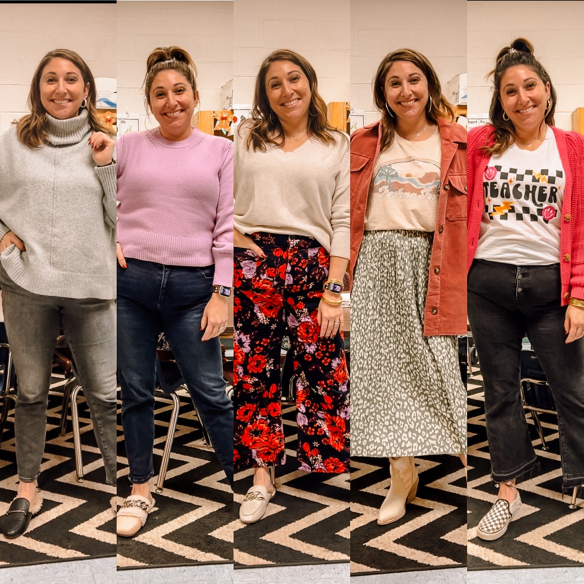 This weeks teacher outfits - sizing from left to right
Sweater L / jeans 15 / sweater L / jeans 32 / sweater L / pants 33 / tee L / skirt XL / shacket L / tee L / jeans 14 / cardigan L / all shoes tts

#LTKworkwear #LTKunder100 #LTKstyletip