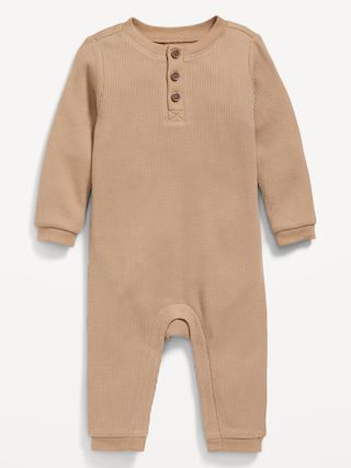 Long-Sleeve Thermal-Knit Henley One-Piece for Baby | Old Navy (US)