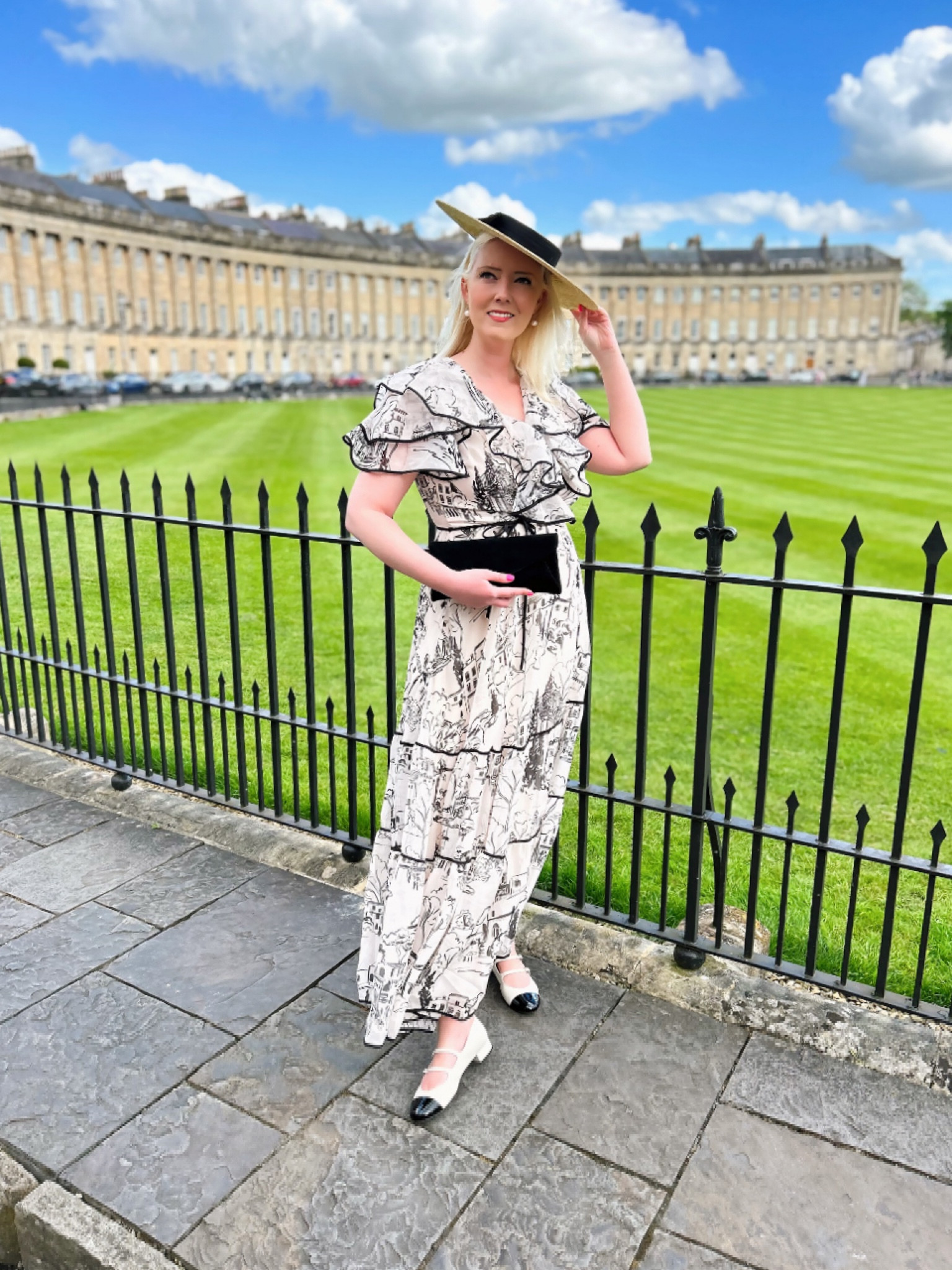 Summer Glamour! Parisian monochrome chic - I adore this SS24 Phase Eight maxi dress, with its flutter sleeves and adorable sketch print. Wear to a wedding, a day at the races or just promenade around a pretty city as I did! Partnered with a classic black suede clutch bag, (also Phase Eight) a Straw Boater Hat by Failsworth and the new Gretschen double buckle Mary Jane shoes by Pretty Ballerinas!

#outfitoftheday #monochromefashion #adayattheraces #maxidress #dressup

#LTKeurope #LTKuk #LTKsummer