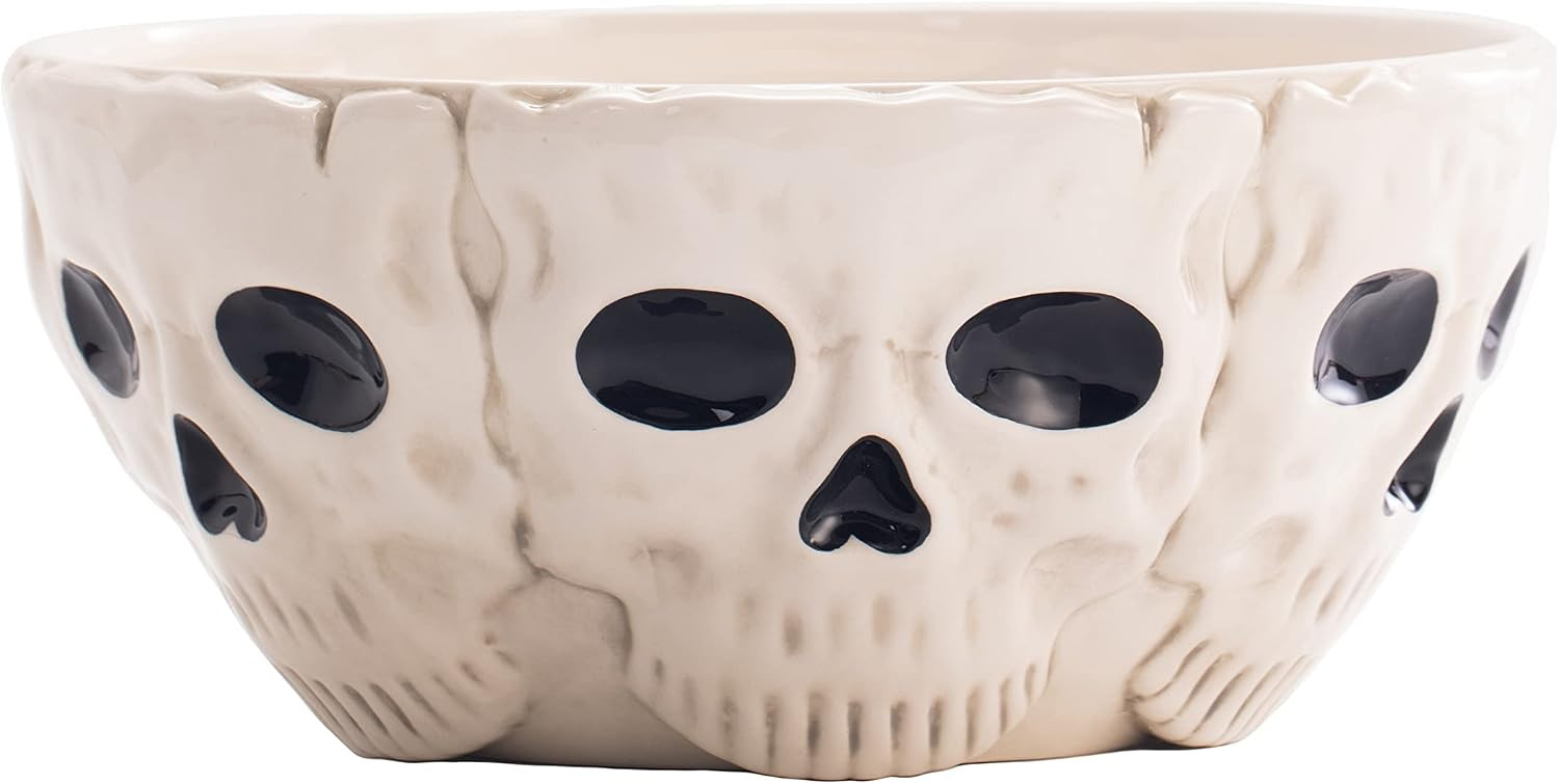 Bico Halloween Skull 10.4 inch White Candy Ceramic Serving Bowl, for treats, chocolates, cookies, Microwave and Dishwasher Safe | Amazon (US)