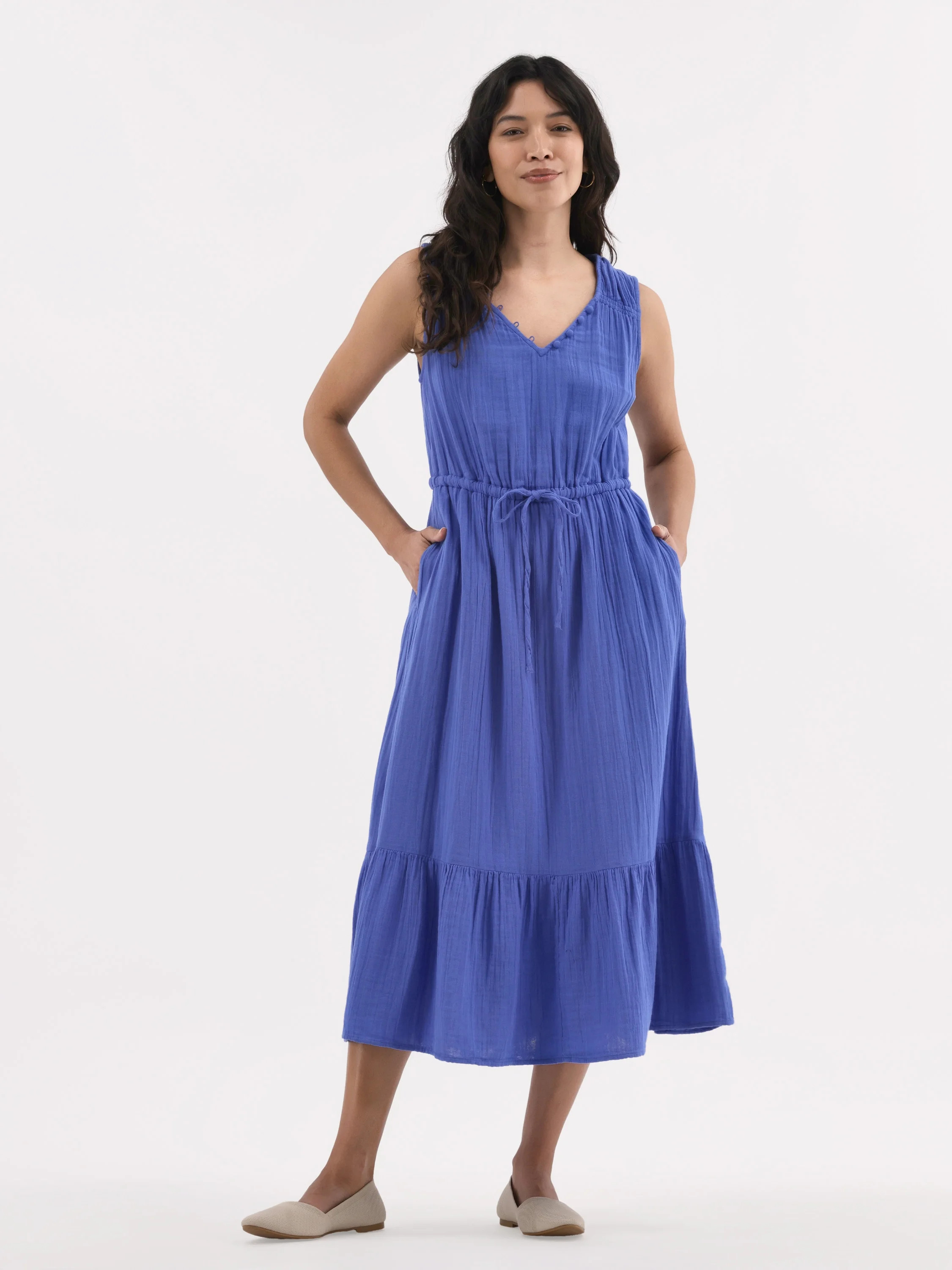 Time and Tru Women's Double Cloth Sleeveless Midi Dress, Sizes XS-XXXL | Walmart (US)
