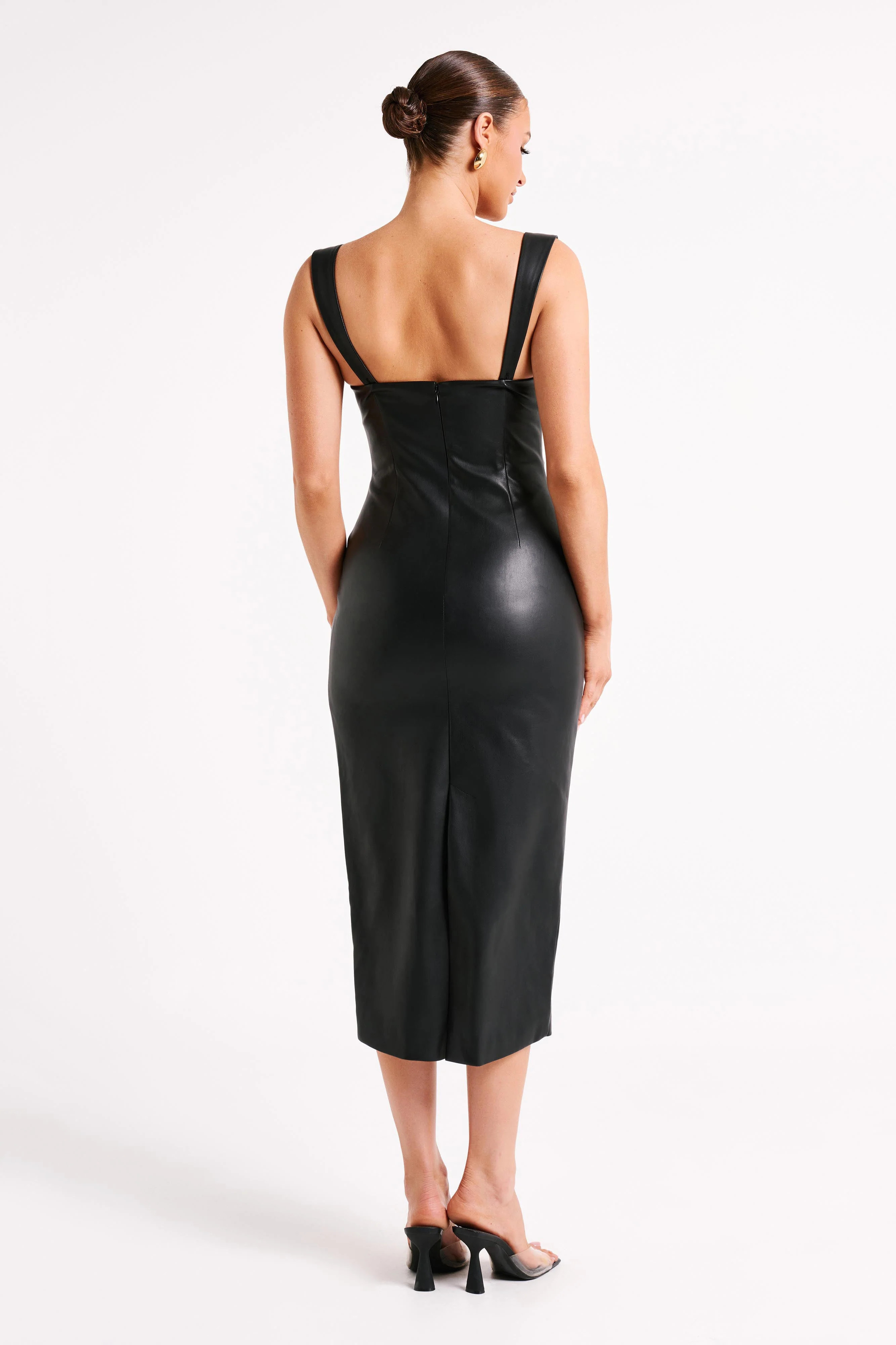 Cynthia Faux Leather Midi Dress - Black | MESHKI US