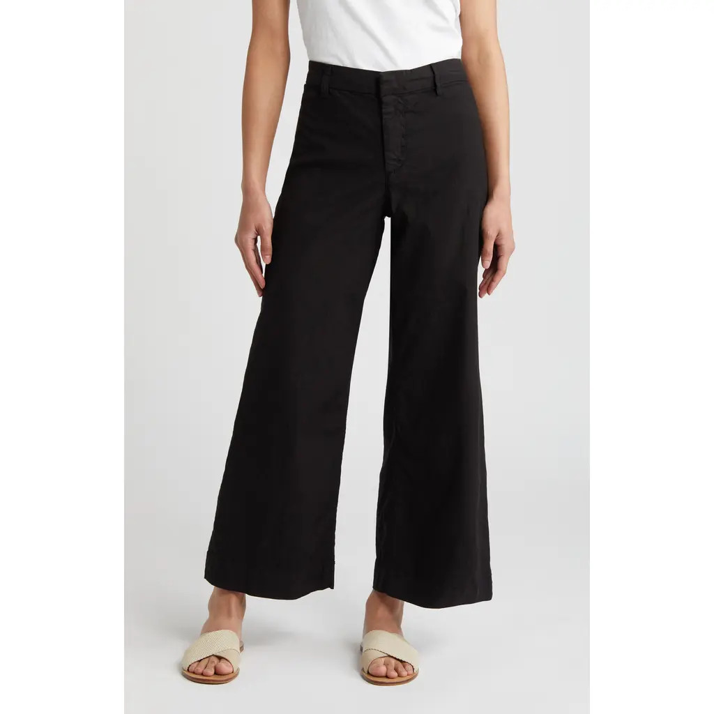 Frank & Eileen The Stretch Cotton & Linen Ankle Wide Leg Trousers in Black at Nordstrom, Size 0 | Nordstrom