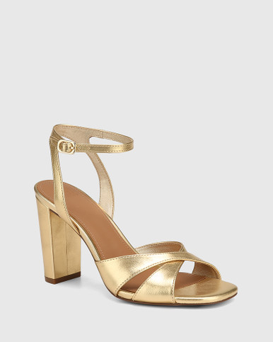 Rimini Gold Metallic Leather Block Heel Sandal | Wittner