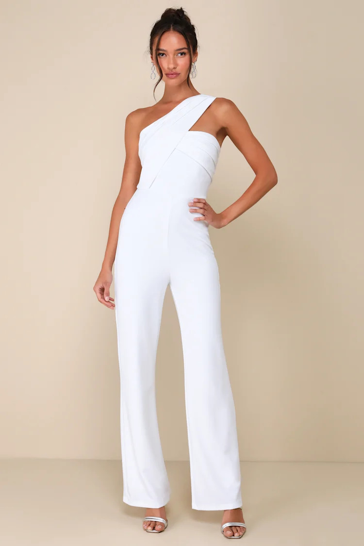 Devoted to Fun Ivory One-Shoulder Sleeveless Jumpsuit | Lulus