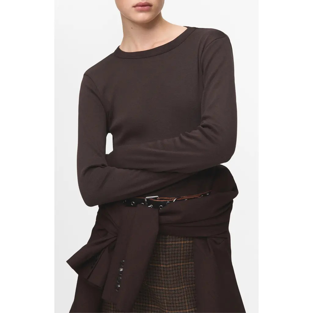 MANGO Long Sleeve Cotton Rib T-Shirt in Brown at Nordstrom, Size X-Small | Nordstrom