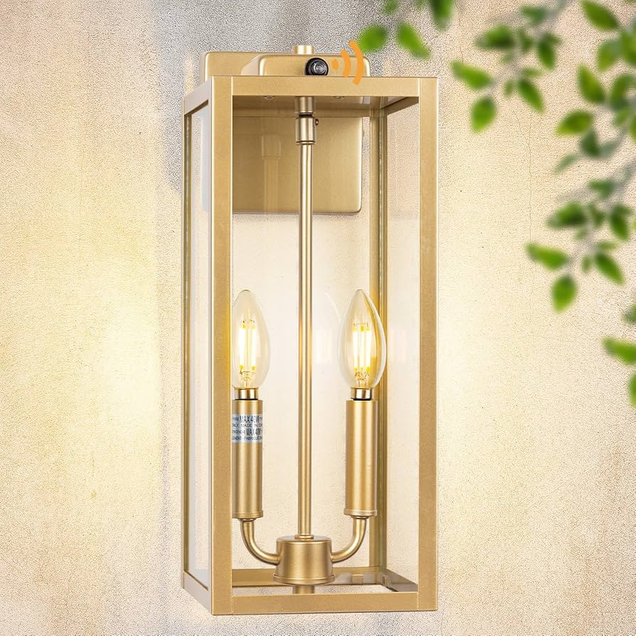 Gold 2-Light Dusk to Dawn Outdoor Light Fixture Large 16 Inch, Candle Light Square Exterior Wall ... | Amazon (US)