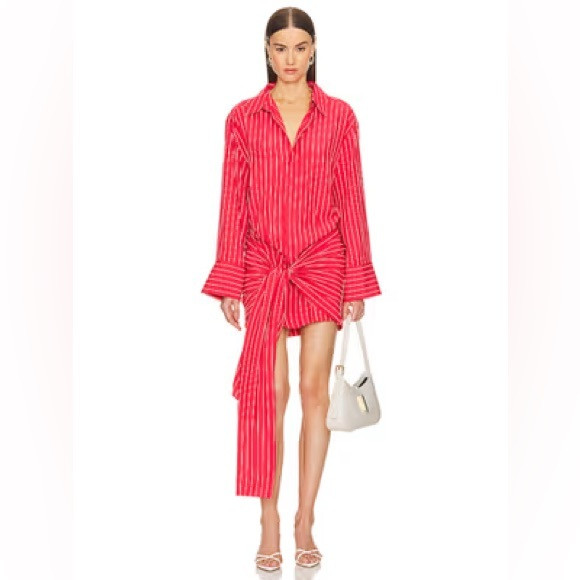 Revolve Bardot Malira Shirt Dress In Red & White Stripe Wrap Around Button Up 2 | Poshmark