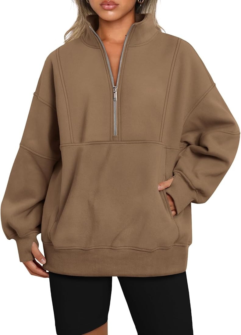 AUTOMET Women's Half Zip Oversized Sweatshirts Fleece Long Sleeve Hoodies Casual Sweaters with Po... | Amazon (US)