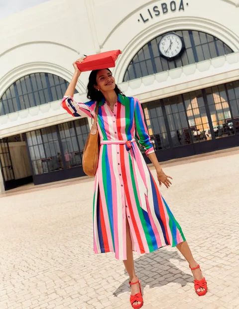 Kate Midi Shirt Dress - Rainbow Stripe | Boden US | Boden (US)