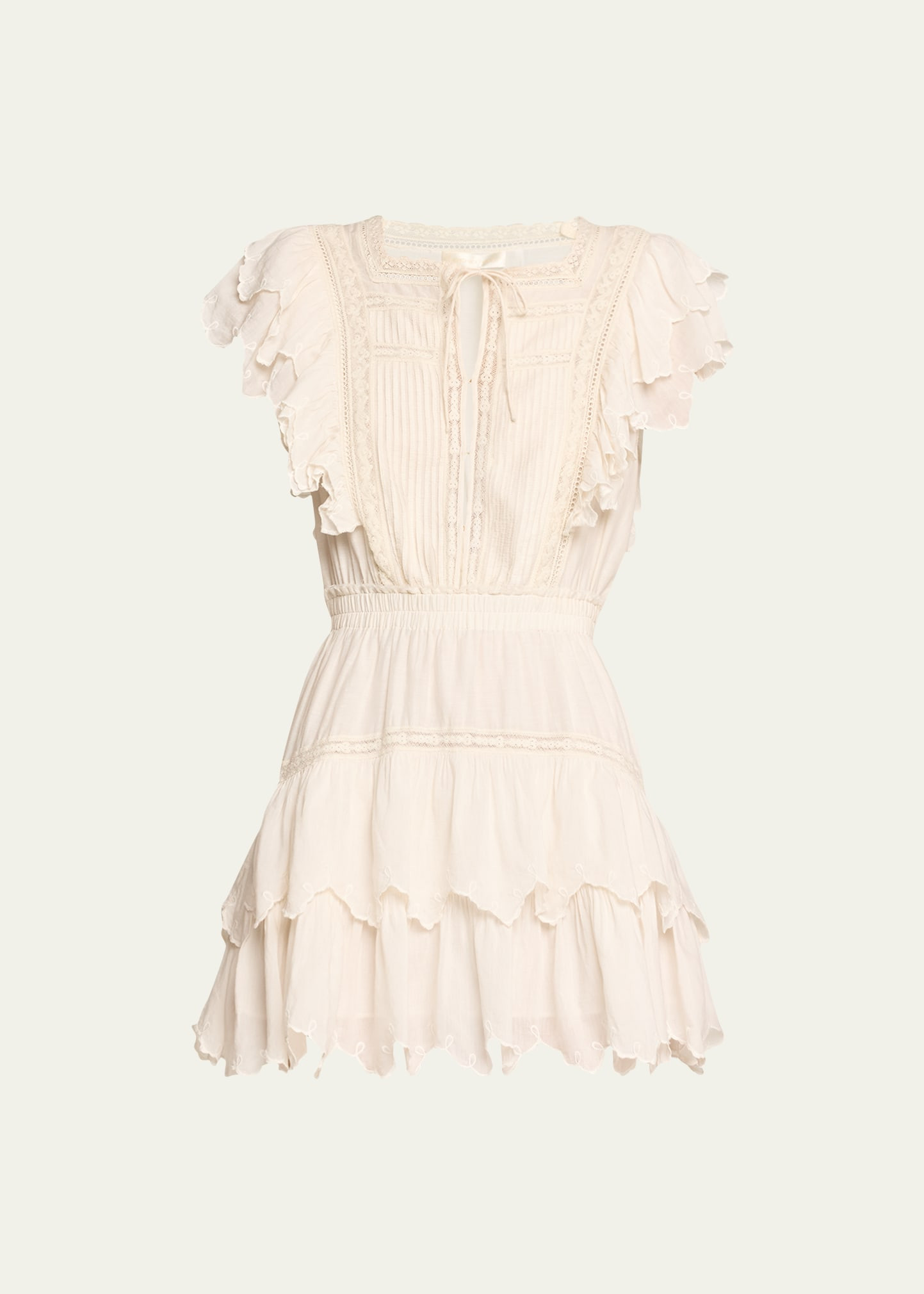 LoveShackFancy Darryl Flutter-Sleeve Embroidered Mini Dress | Bergdorf Goodman