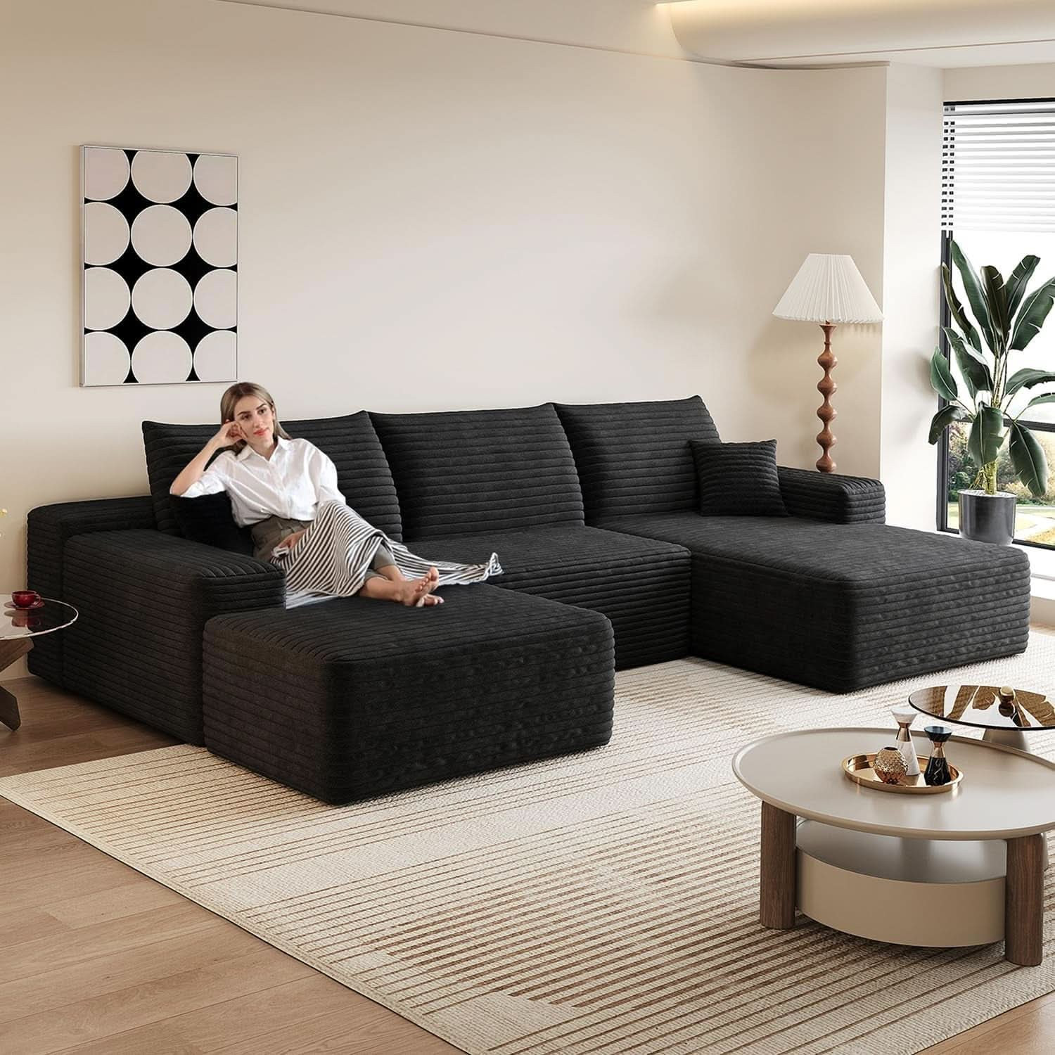 Comfy U-Shaped Sectional Sofa With Chaise And Ottoman | Shop Simon