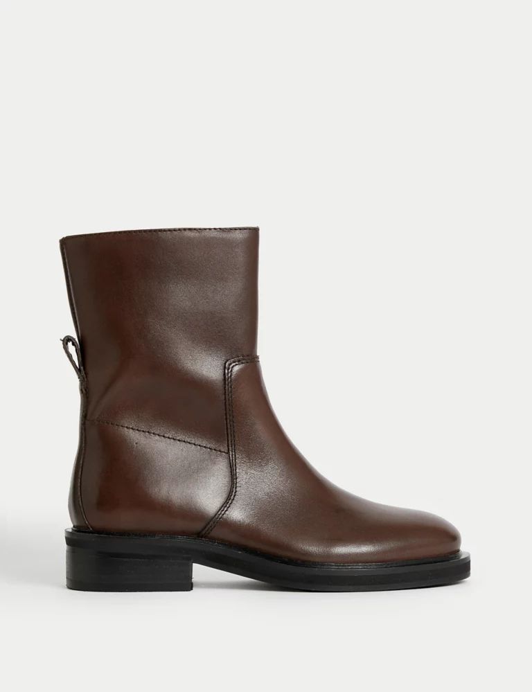 Leather Flatform Round Toe Ankle Boots | Marks & Spencer (UK)
