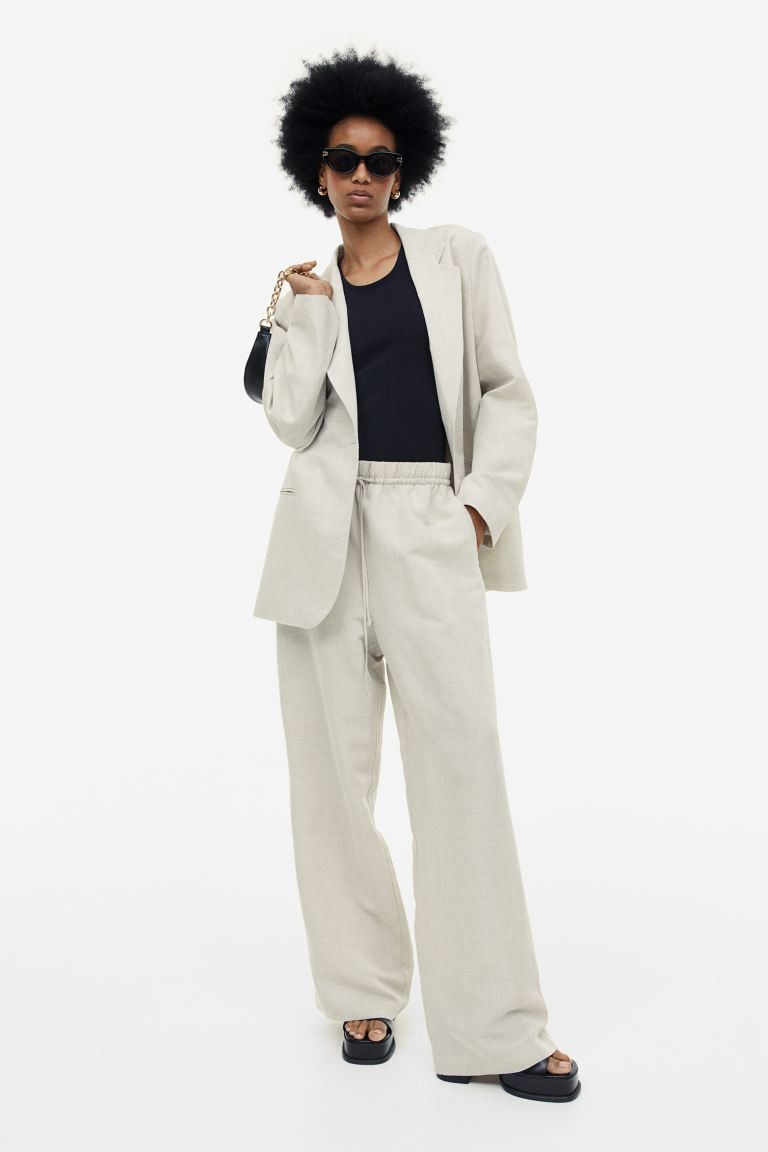 Pantalon en lin mélangé avec taille élastique | H&M (FR, IT, ES, PT, BE)