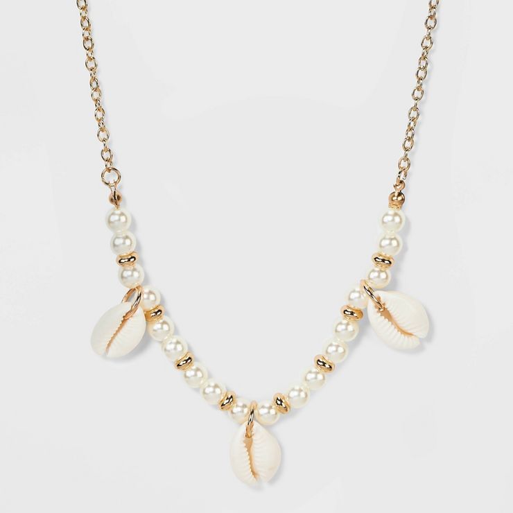 Simulated Pearl and Cowrie Shell Beaded Necklace - Wild Fable™ Ivory | Target