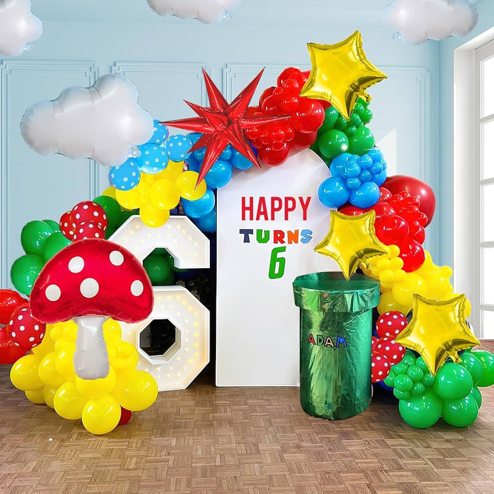 Red Blue green Yellow balloon garland Kit 130Pcs with Cloud mushroom Star balloons for Cartoon & ... | Amazon (US)