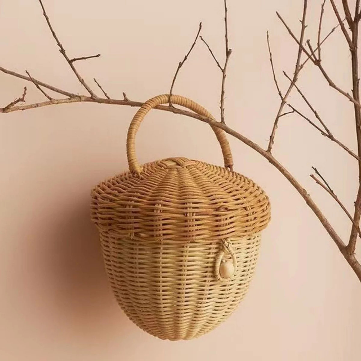 Acorn Shaped Rattan Basket with Lid and Handle, Handwoven Wicker Storage Organizer, Decorative No... | Target