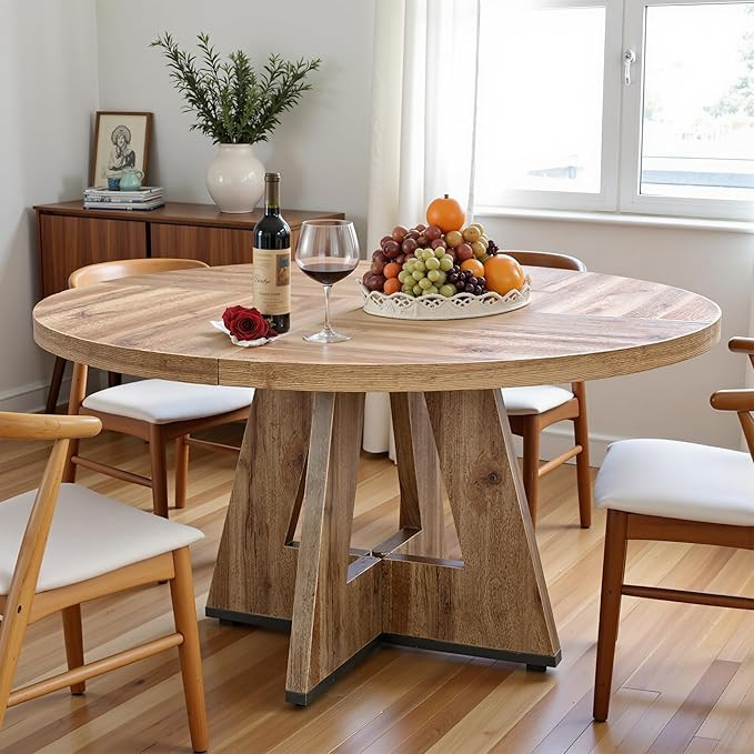 NicBex 47 Inch Round Dining Table, Wooden Dinner Table for 4, Small Farmhouse Kitchen Tables with... | Amazon (US)