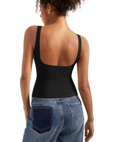 SUUKSESS Women Padded Open Back Boat Neck Tank Tops Double Lined Basic Shirts | Amazon (US)