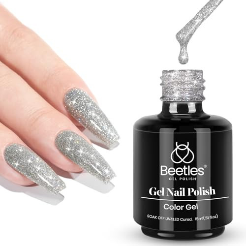 Beetles Reflective Gel Nail Polish 15ml Silver Glitter Nail Polish Shimmer Soak Off Uv LED Lamp Gel Nail Art Manicure Salon DIY Home Diamond | Amazon (US)