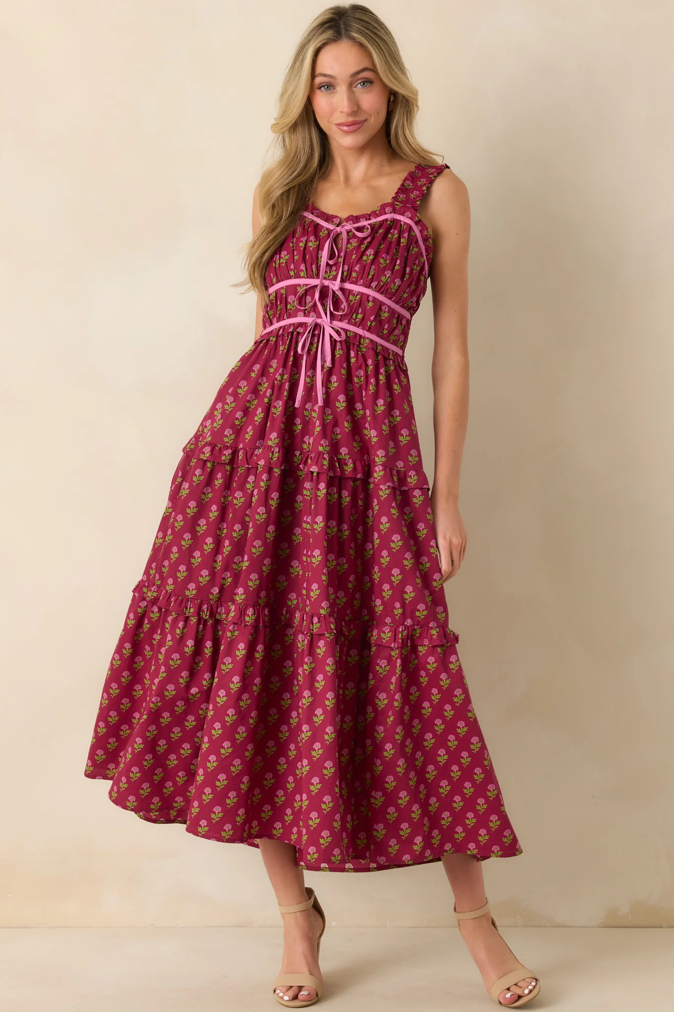 Endless Compliments Burgundy Floral Print Cotton Maxi Dress | Red Dress