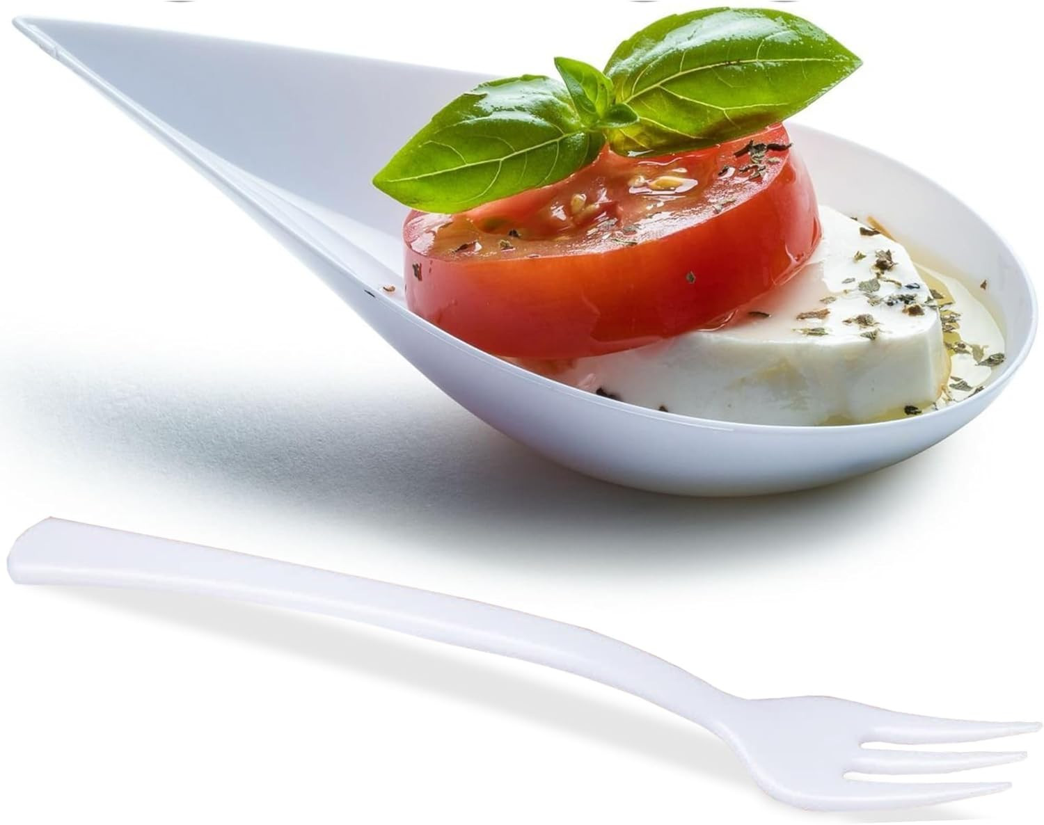 DLux 100 4-in Tear Drop Mini Appetizer Plates with Forks, Reusable White Plastic Spoons - Dessert... | Amazon (US)