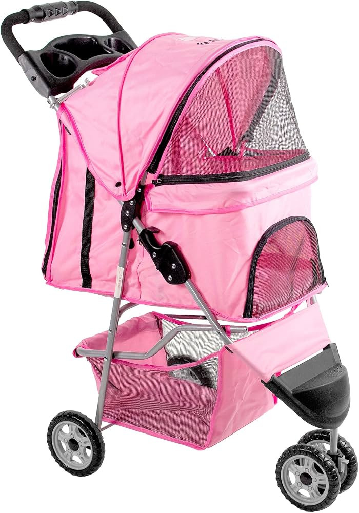 VIVO Pink 3 Wheel Pet Stroller for Cat, Dog and More, Foldable Carrier Strolling Cart, STROLR-V00... | Amazon (US)