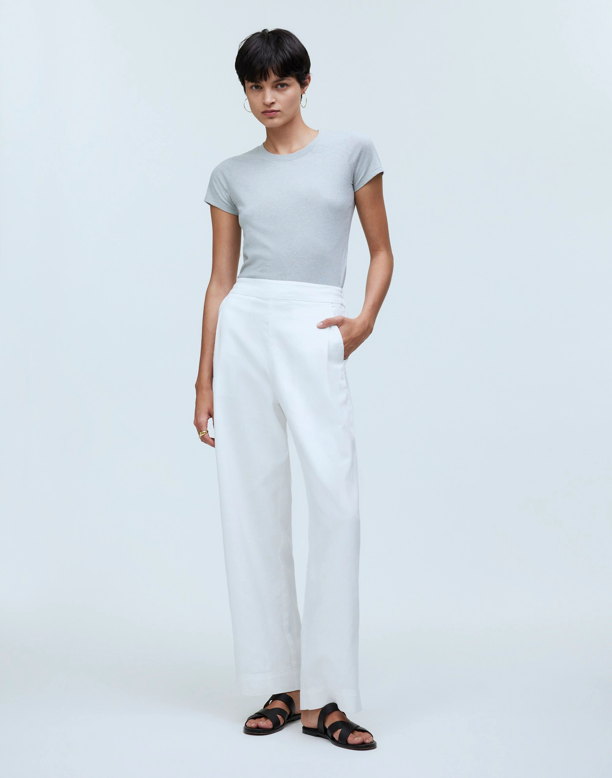 Pull-On Straight Crop Pants in Cotton-Linen Blend | Madewell