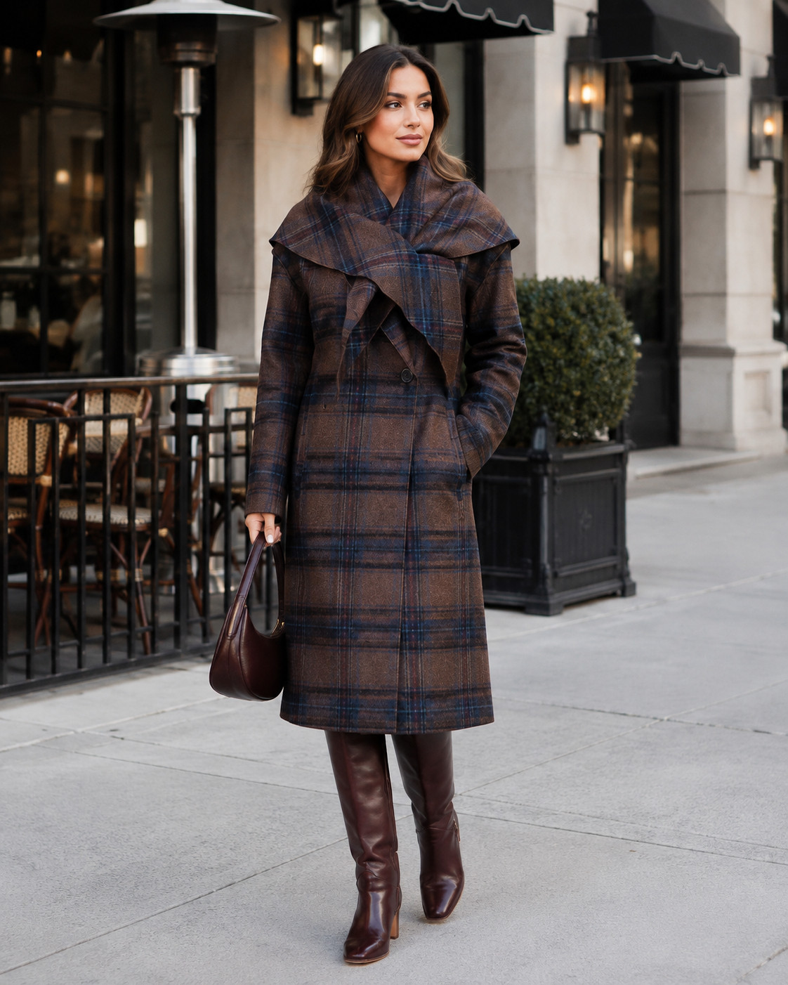 Now THIS is a fall coat moment 🤎 The brown and navy plaid, long tailored shape, and statement scarf-style collar make this Avec Les Filles coat look so luxe. Throw it over a simple outfit with tall boots and suddenly the whole look feels polished. #AvecLesFilles #FallCoat #PlaidCoat #FallOuterwear #FallFashion #AutumnStyle #CoatSeason #FallWardrobe #LTKFashion #FallLayers #ClassicStyle #FallEssentials 

 #LTKootd #LTKSeasonal #LTKU