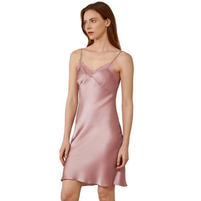 Mommesilk Leaver Lace Splice Silk Slip Dress S, Rosy Pink | Target
