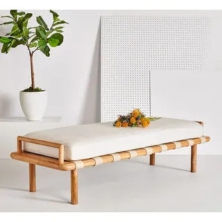 SAFAVIEH Couture Constantine Teak Cushion Bench. - 70 IN W x 26 IN D x 19 IN H - Bed Bath & Beyon... | Bed Bath & Beyond