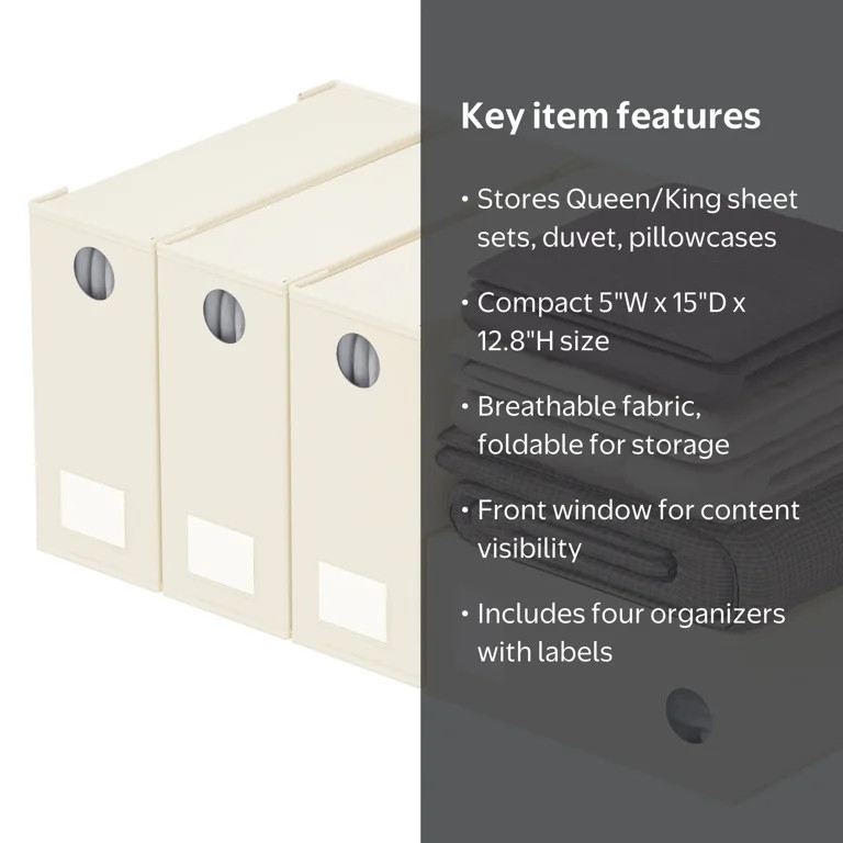 SpaceAid 4 Pack Sheet Organizers and Storage, Queen & King Size, Beige, Fabric | Walmart (US)