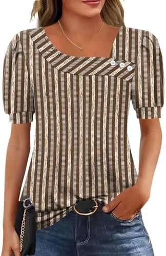 LOMON Womens Short Sleeve T Shirts Asymmetrical Neck Tops Business Blouses for Women Fashion 2026 | Amazon (US)