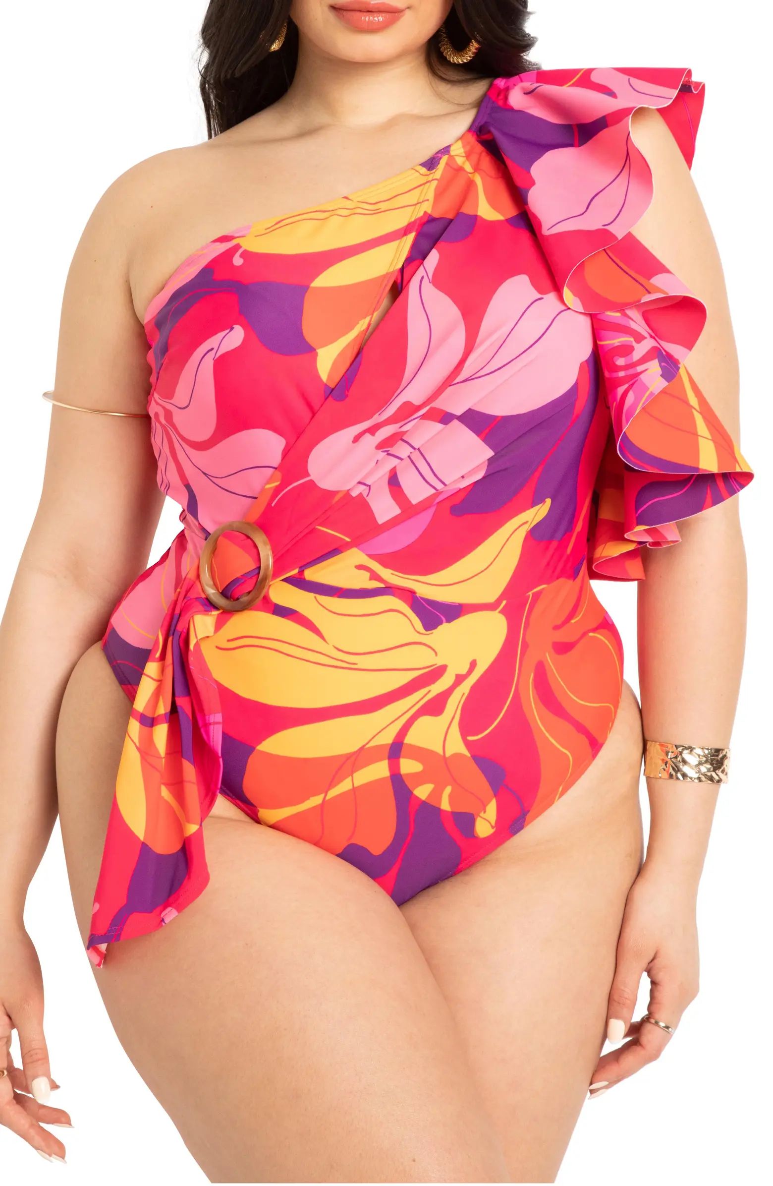 Ruffle Cutout One-Shoulder One-Piece Swimsuit | Nordstrom