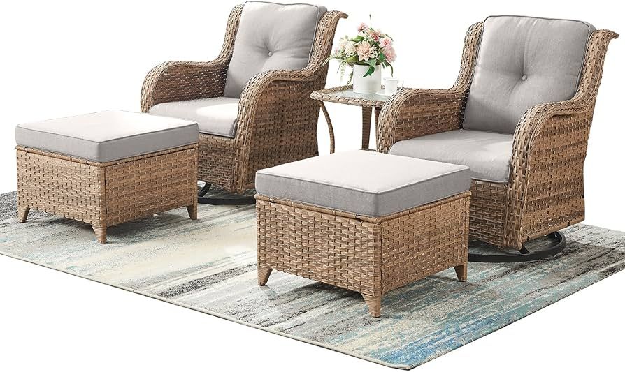 Patio Furniture Swivel Chairs Set - 5 Piece Rattan Wicker Outdoor Sectional Conversation Sets wit... | Amazon (US)