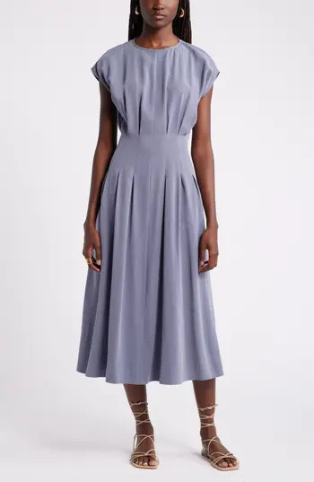 Nordstrom Pleated A-Line Dress in Grey Folkstone at Nordstrom Rack, Size Medium | Nordstrom Rack