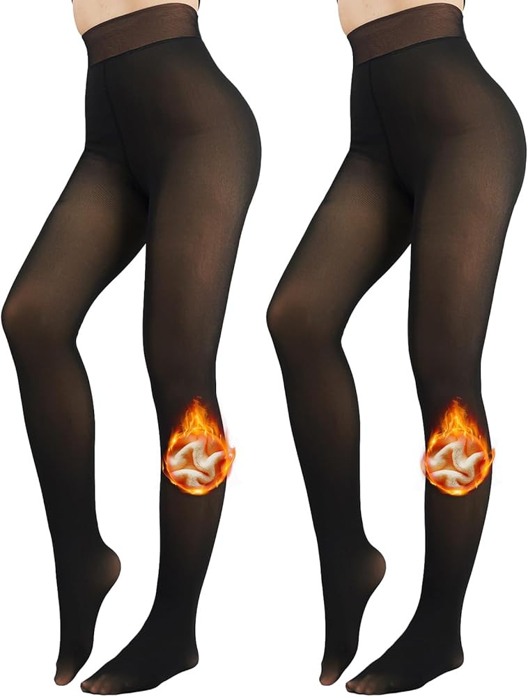 X-CHENG Fleece Lined Tights Sheer Women - Fake Translucent Warm Pantyhose Leggings Sheer Thick Ti... | Amazon (US)