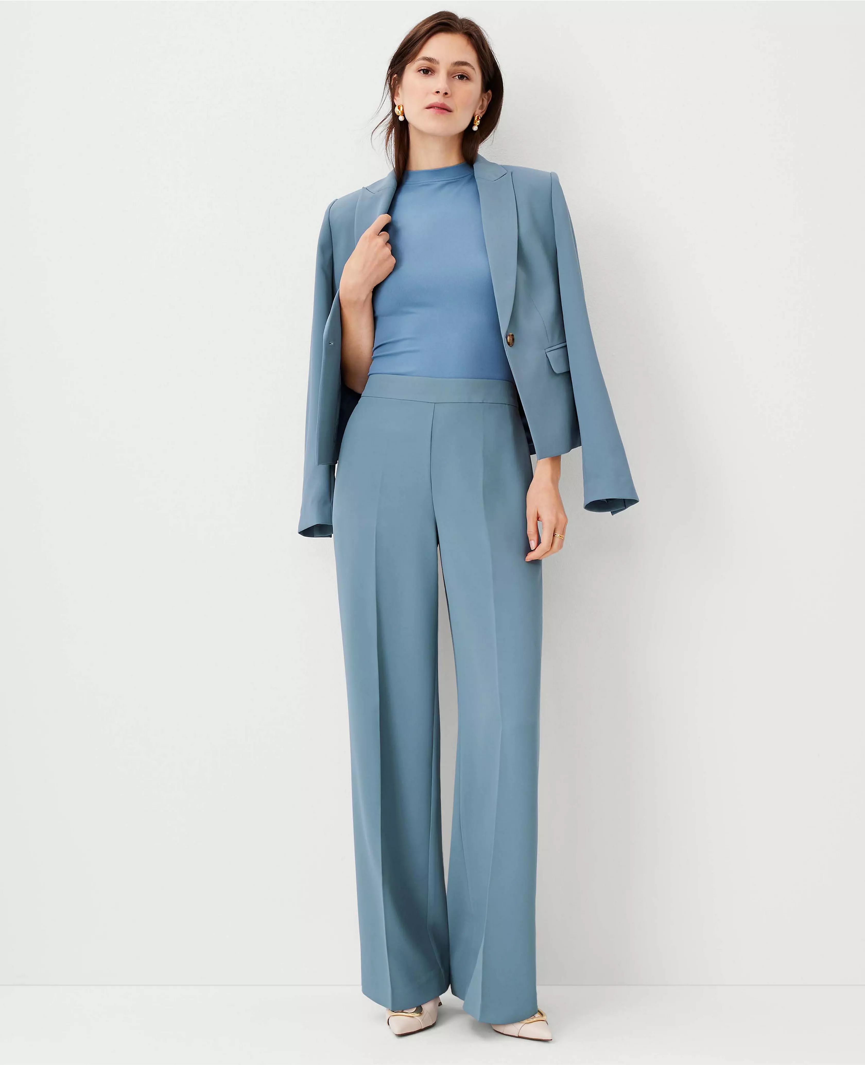 The High Rise Side Zip Wide Leg Pant in Fluid Crepe | Ann Taylor (US)