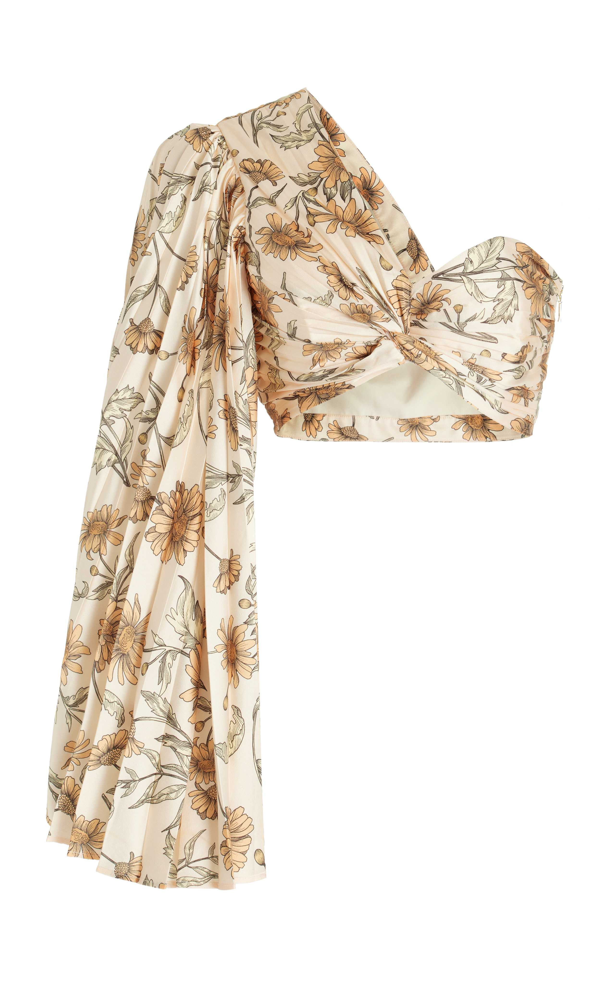 Simone Floral Plisse One-Shoulder Crop Top | Moda Operandi (Global)