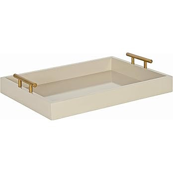 Kate and Laurel Lipton Mid Century Modern Decorative Wood Tray with Brushed Gold Metal Handles, S... | Amazon (US)